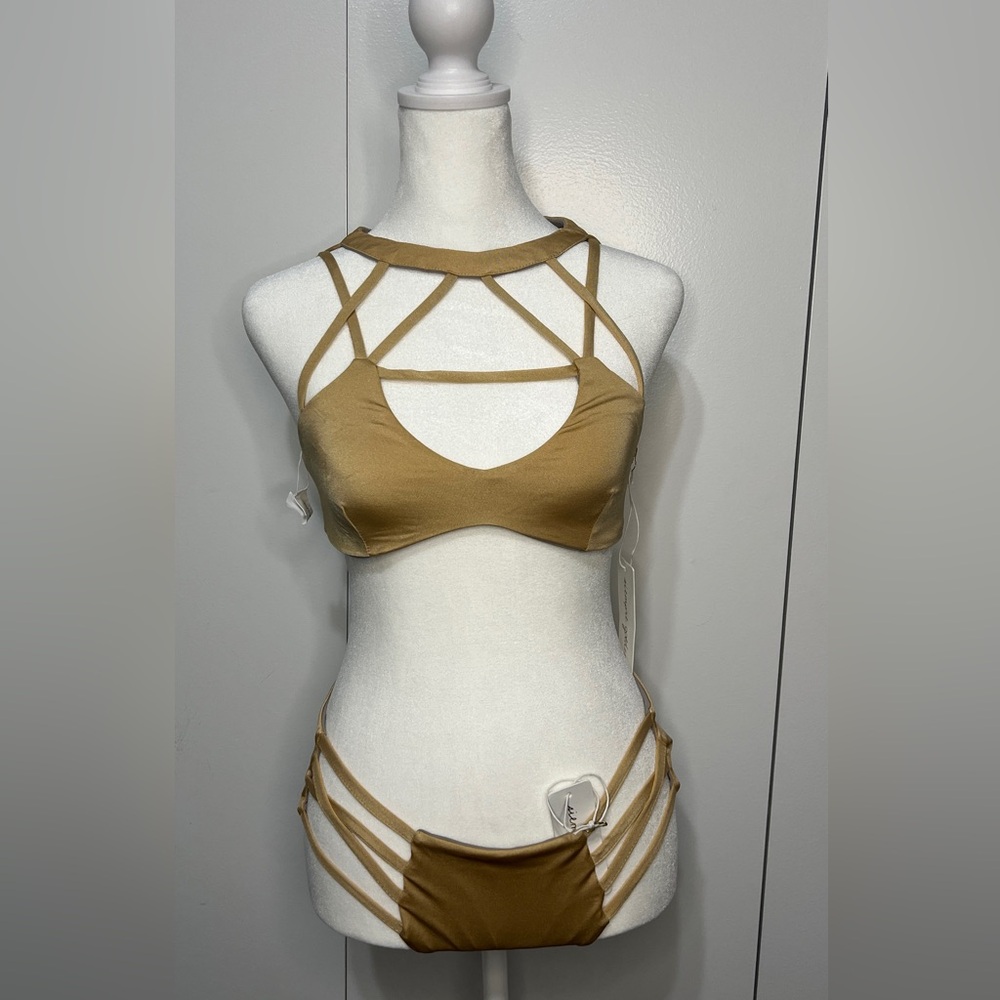 Strappy High-Neck Bikini Set in Olive